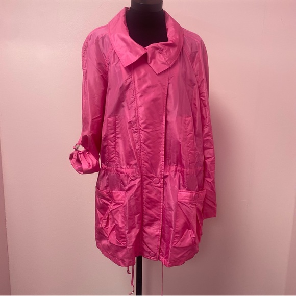 New With Tag SoCa st JOHN Hot Pink 100% Silk Raincoat/Windbreaker Size XL - Picture 1 of 11